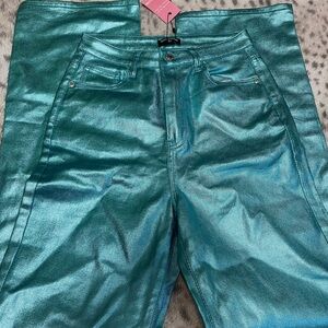 PrettyLittleThing Teal Straight Leg Jeans